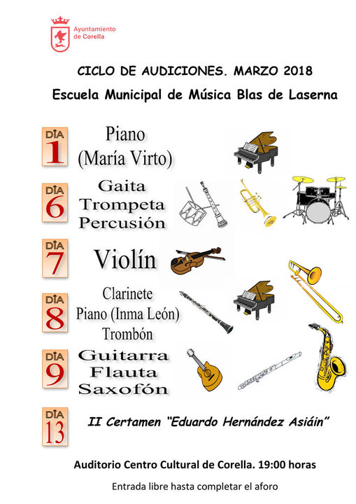 Ciclo de audiciones a cargo de los alumnos y alumnas de la Escuela Municipal de Música Blas de Laserna de Corella