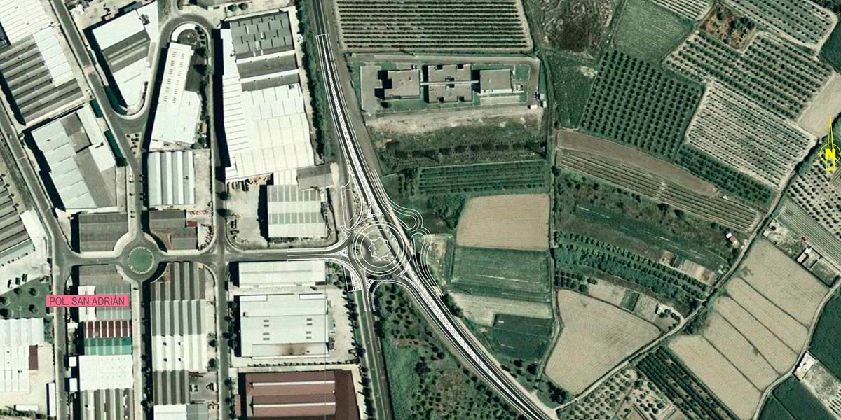 Diseño de la nueva rotonda de San Adrián para conectar la carretera NA 134 Eje del Ebro, el polígono industrial y el casco urbano de la localidad