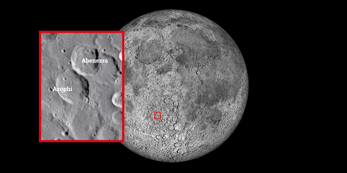 Abenezra es un cráter de impacto ubicado en las escarpadas tierras altas de la sección sur central de la Luna. Está adosado al borde sureste del cráter Azophi