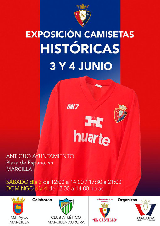 Exposición en Marcilla de camisetas históricas de Osasuna