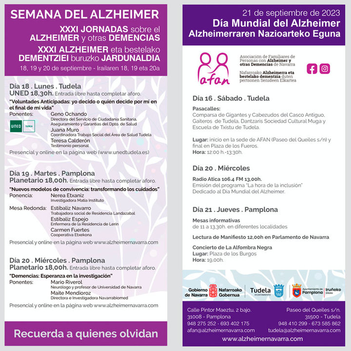 XXXI Jornadas sobre el Alzheimer y otras demencias 2023 en Navarra