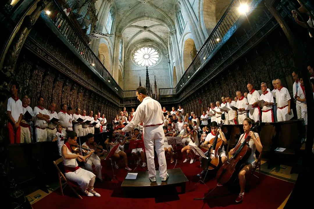 Coro Joaqu&iacute;n Gaztambide de Tudela, dirigido por Jos&eacute; Mar&iacute;a Lafuente, interprentando el Himno a Santa Ana durante la Novena en fiestas de Tudela. Foto: Blanca Aldanondo