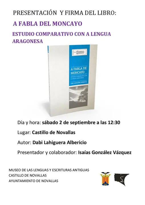 Presentaci&oacute;n y firma del libro 'A fabla de Moncayo' de Dabi Lahiguera Albericio en Novallas