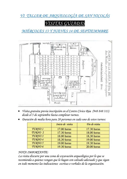 Visitas guiadas al VI Taller de arqueolog&iacute;a de San Nicol&aacute;s