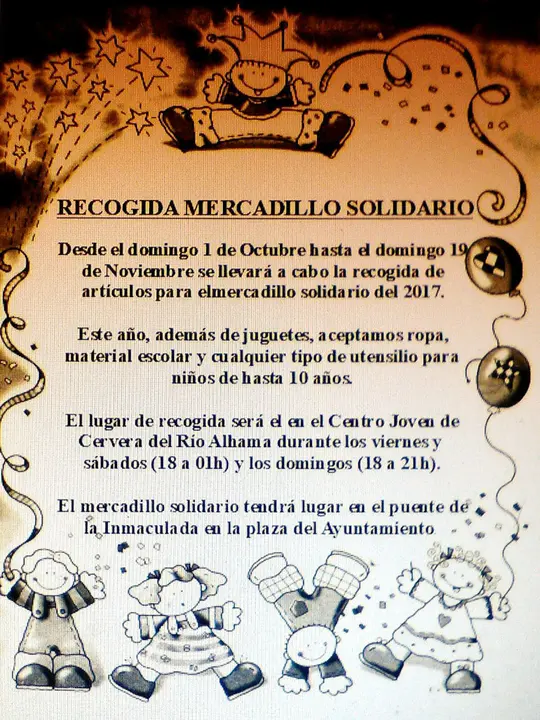 Recogida para el mercadillo solidario en Cervera del R&iacute;o Alhama