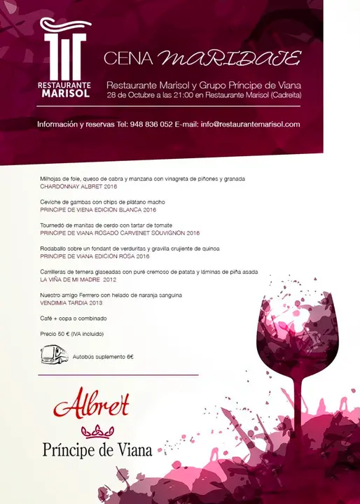 Evento de Maridaje en el Restaurante Marisol de Cadreita con la colaboraci&oacute;n de Bodegas Pr&iacute;ncipe de Viana y Finca Albret