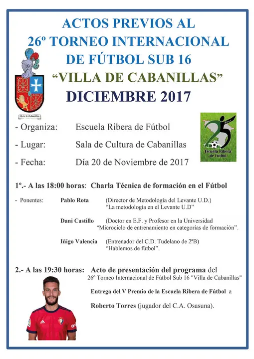 26&ordm; Torneo internacional de futbol sub16&nbsp;'Villa de Cabanillas'