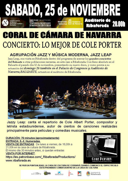 Concierto en Ribaforada 'Lo mejor de Cole Porter' a cargo de la Coral de Cámara de Navarra