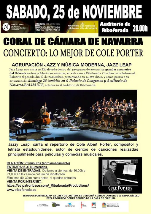 Concierto en Ribaforada 'Lo mejor de Cole Porter' a cargo de la Coral de C&aacute;mara de Navarra