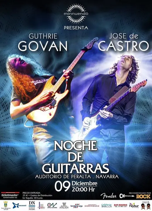 Minnuend&ouml; presenta Noche de Guitarras en Peralta con Guthrie Govan y Jos&eacute; de Castro 
