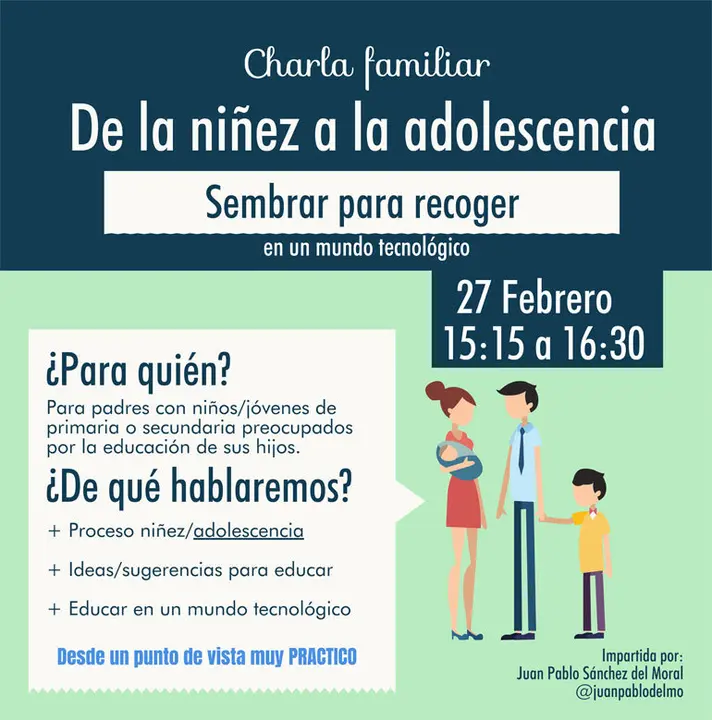Charla en Tudela&nbsp;para familias 'De la ni&ntilde;ez a la adolescencia. Sembrar para recoger'