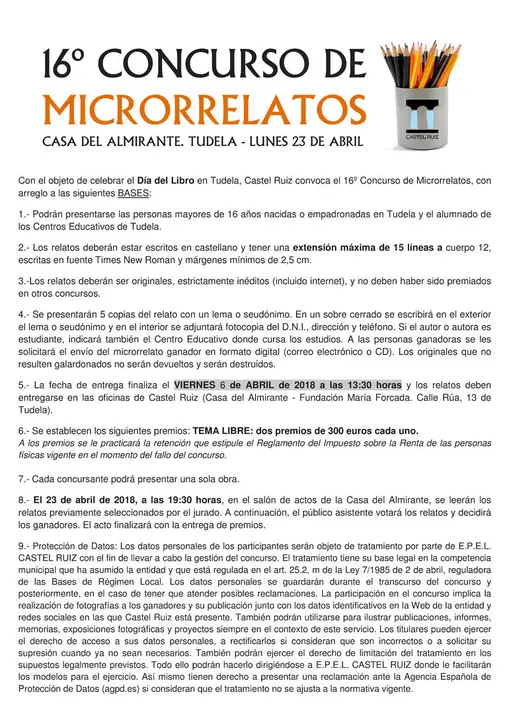 16&ordm; Concurso de microrrelatos en Tudela