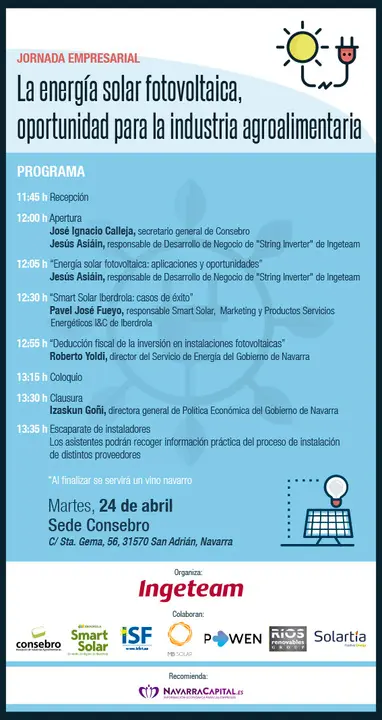 Jornada en San Adri&aacute;n 'La energ&iacute;a solar fotovoltaica, oportunidad para la industria agroalimentaria'
