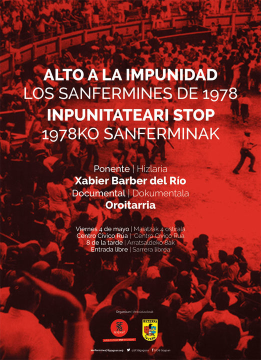 Charla y documental en Tudela 'Alto a la impunidad. Los Sanfermines de 1978'