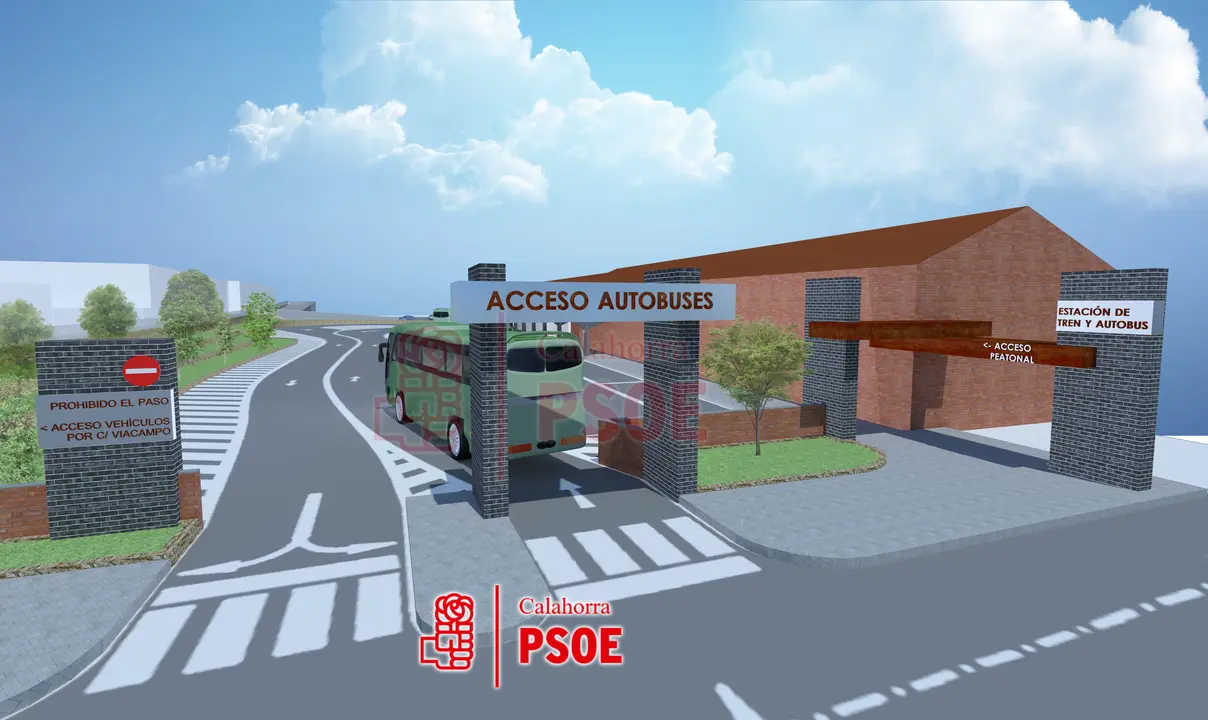 Montaje de la estaci&oacute;n intermodal de Calahorra propuesta por el PSOE. Acceso