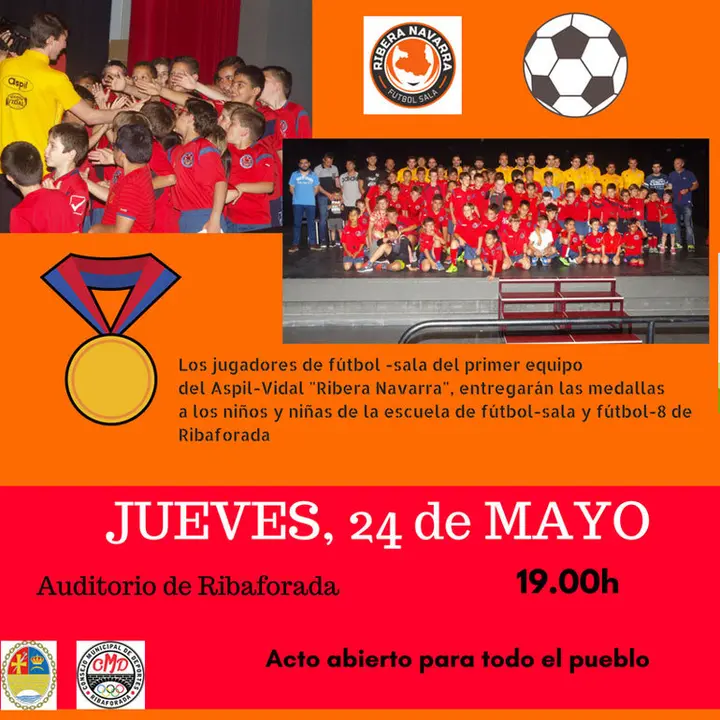 Entrega de medallas del Aspil-Vidal 'Ribera Navarra' a la escuela de f&uacute;tbol de Ribaforada