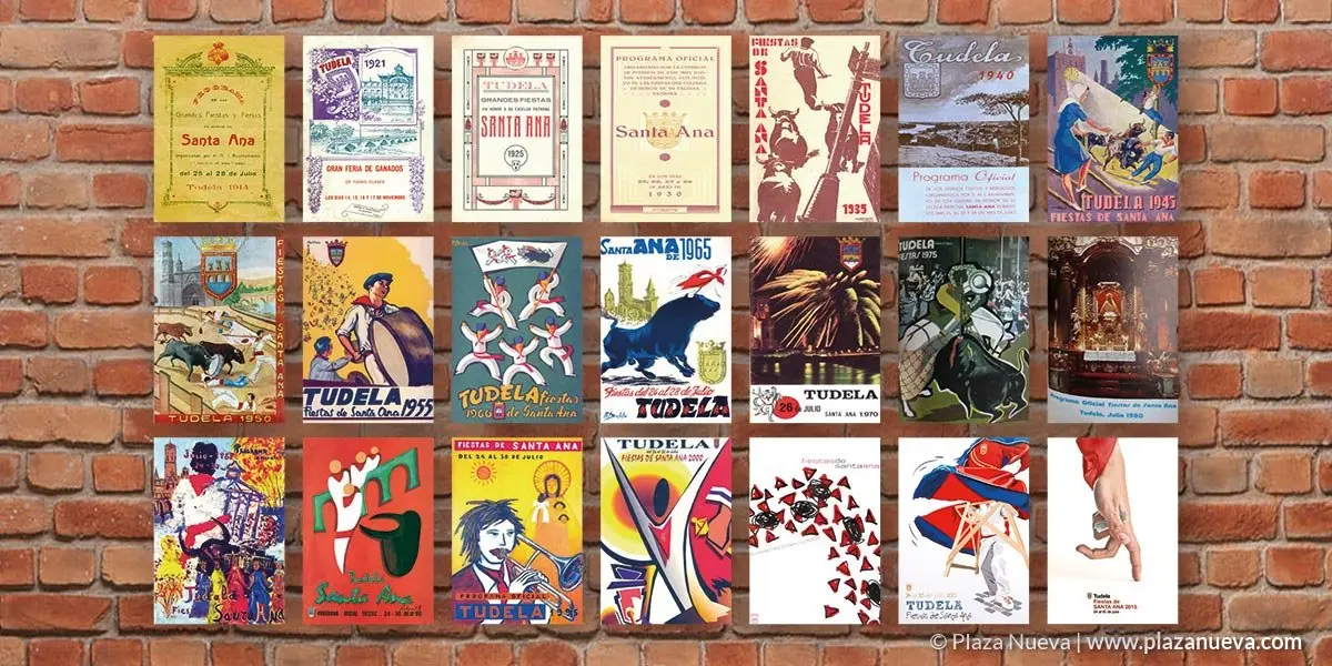 Evoluci&oacute;n de los carteles de fiestas, cada cinco a&ntilde;os, desde 1914 hasta 2015