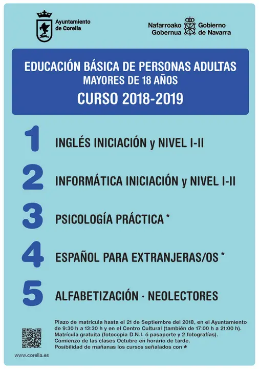 Curso 2018-2019 en Corella de Educaci&oacute;n B&aacute;sica de Personas Adultas (EBA)