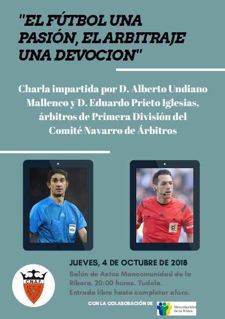 Charla en Tudela 'El fútbol una pasión, el arbitraje una devoción'