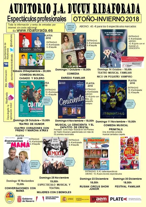 Agenda Auditorio oto&ntilde;o-invierno 2018 en Ribaforada