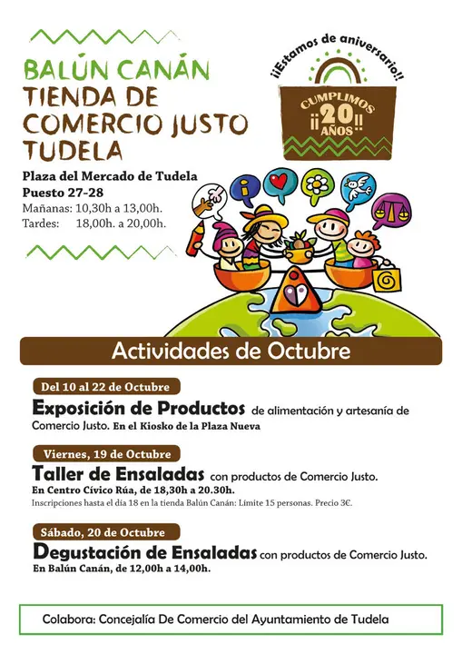 Actividades octubre 2018 de la Tienda de Comercio Justo de Tudela Bal&uacute;n Can&aacute;n
