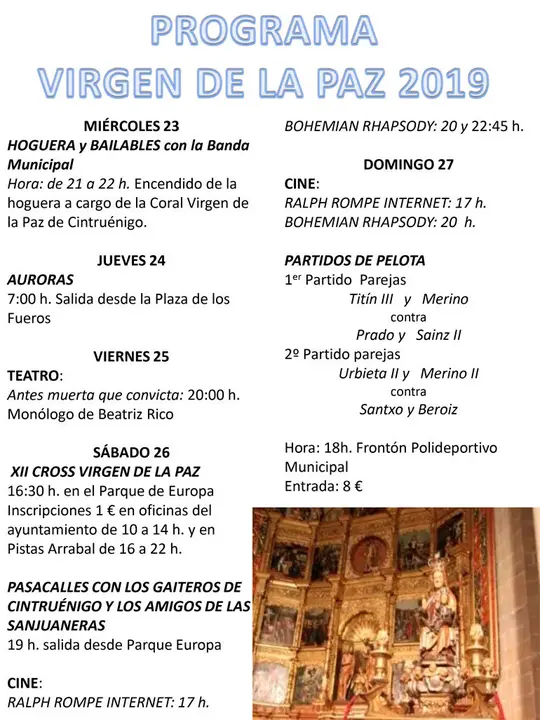 Fiestas de la Virgen de la Paz 2019 en Cintru&eacute;nigo