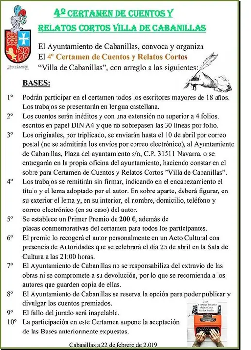 IV Certamen de cuentos y relatos cortos 'Villa de Cabanillas'