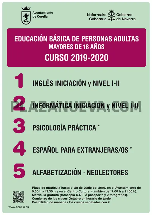 Curso 2019-2020 en Corella de Educaci&oacute;n B&aacute;sica de Personas Adultas (EBA)