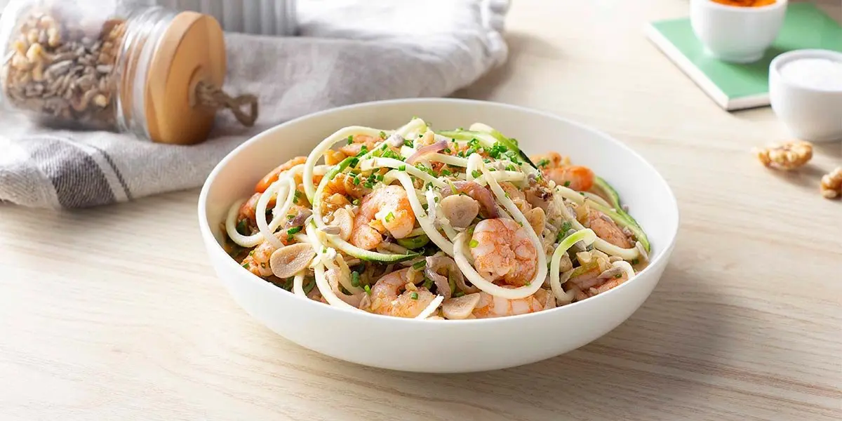 Receta de Spaguetti calabacin con langostinos Florette