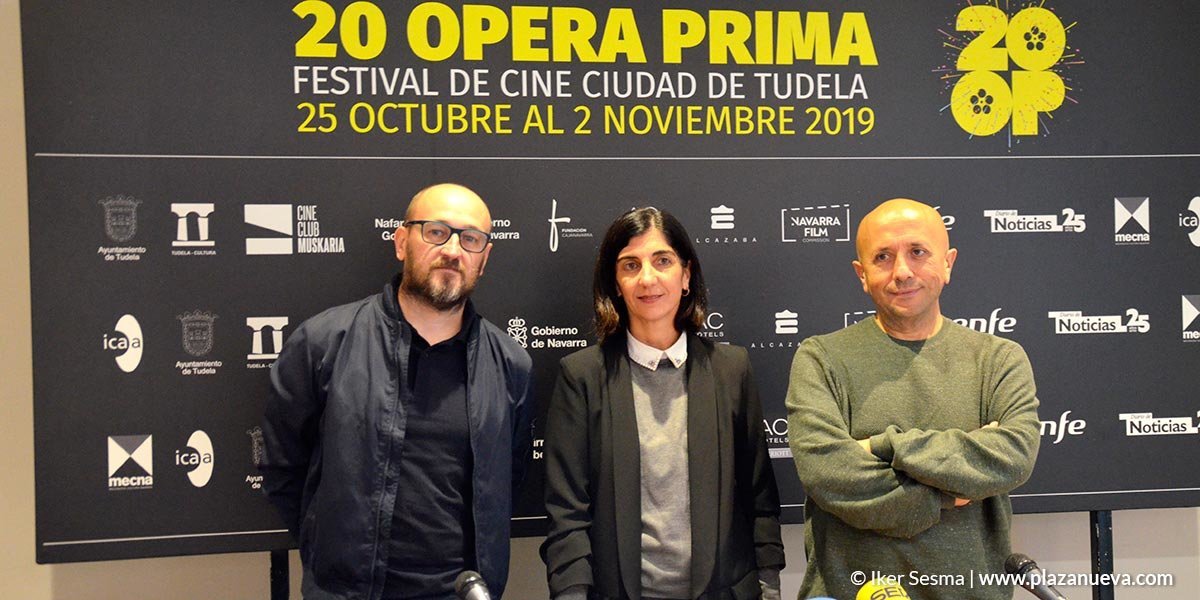 Julio Mazarico, Merche Añón y Luis Alegre en la presentación de la XX Edición del festival Opera Prima de Tudela