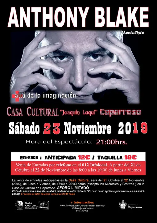 Espect&aacute;culo en Caparroso &lsquo;M&aacute;s all&aacute; de la imaginaci&oacute;n&rsquo; del mentalista Anthony Blake