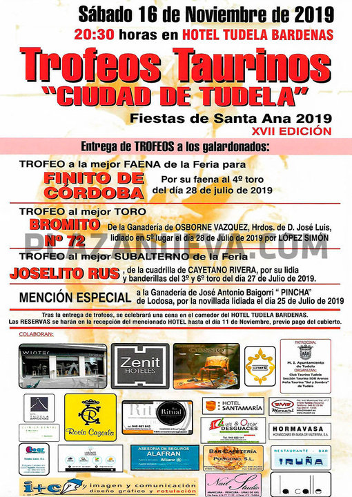 XVII Entrega de trofeos taurinos ‘Ciudad de Tudela’ de las Fiestas de Santa Ana 2019