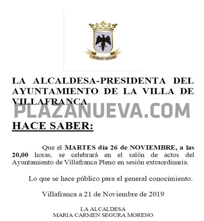 Pleno en sesión extraordinaria en Villafranca