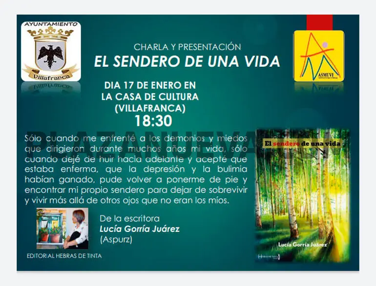 Charla y presentaci&oacute;n en Villafranca del libro &lsquo;El Sendero de una vida&rsquo; de Luc&iacute;a Gorr&iacute;a Ju&aacute;rez