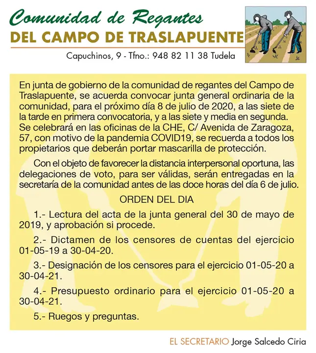 anuncio Regantes TRASLAPUENTE Junta 2x3