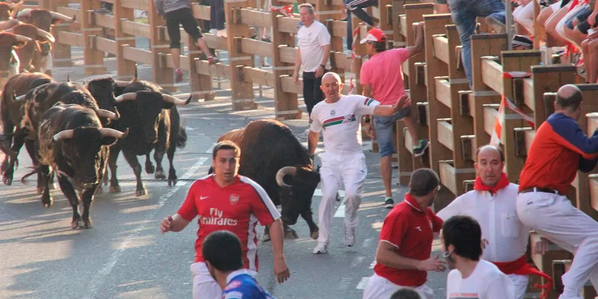 Pedro Moreno Miguel en un encierro de Tudela