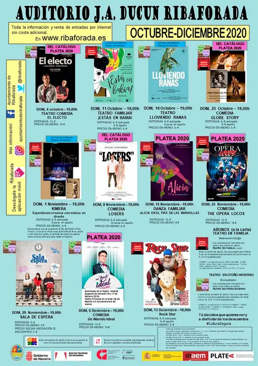 Programaci&oacute;n octubre-diciembre 2020 del Auditorio de Ribaforada