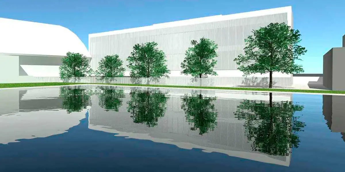 Rercreaci&oacute;n vista del Proyecto del Nuevo Edifico del Complejo Deportivo de Cintru&eacute;nigo junto al polideportivo actual