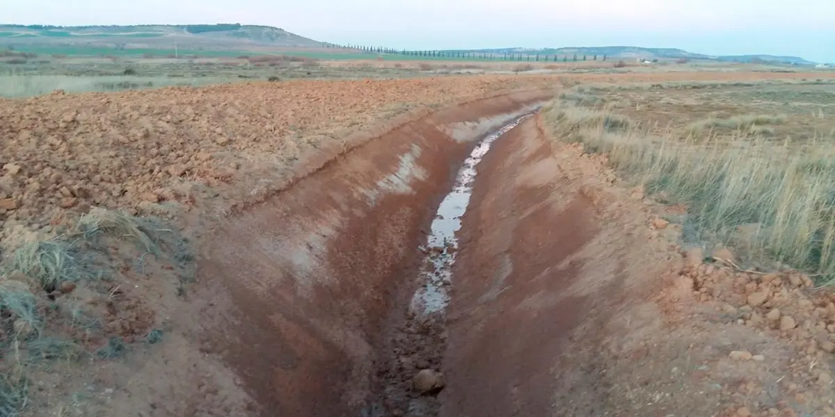 Zanja de drenaje junto a la laguna de Bajab&oacute;n, en el t&eacute;rmino de Ablitas