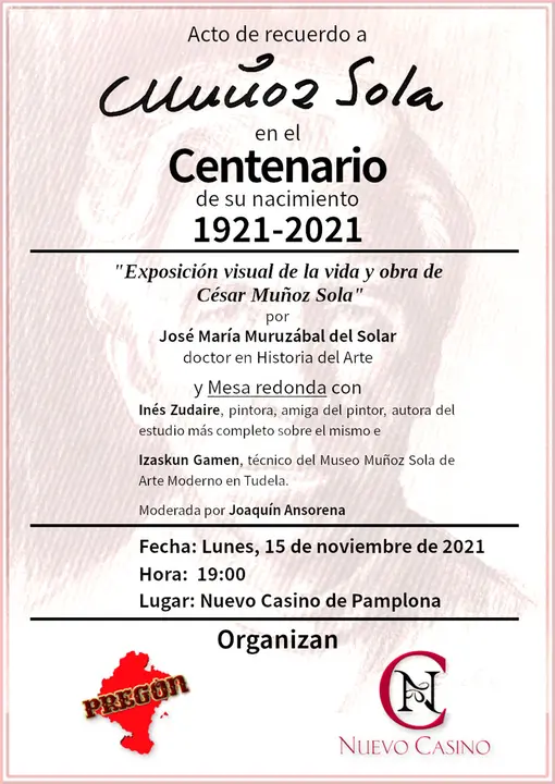 Acto de recuerdo a Mu&ntilde;oz Sola en Pamplona en el centenario de su nacimiento (1921-2021)