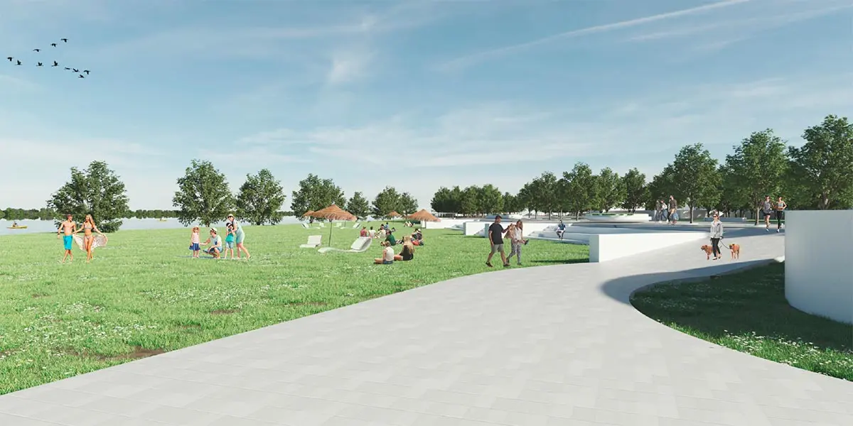 Recreaci&oacute;n de la 'Playa Verde' del proyecto del Corredor Verde de Tudela