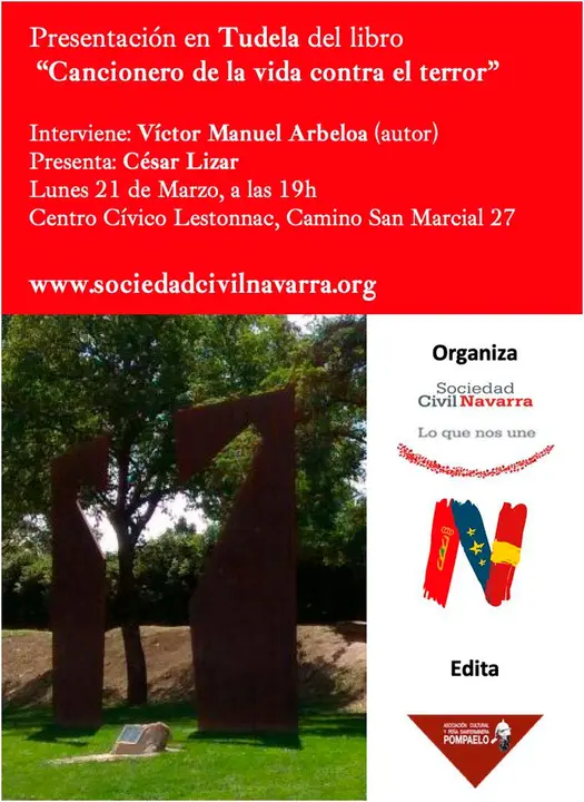 Presentaci&oacute;n en Tudela del libro &lsquo;Cancionero de la vida contra el terror&rsquo; de V&iacute;ctor Manuel Arbeloa