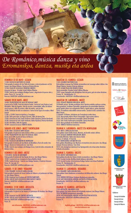 Cartel agenda de mayo a junio en Tierras de Iranzu