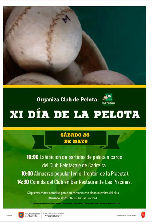 Cartel D&iacute;a de la Pelota el 28 de mayo en Cadreita
