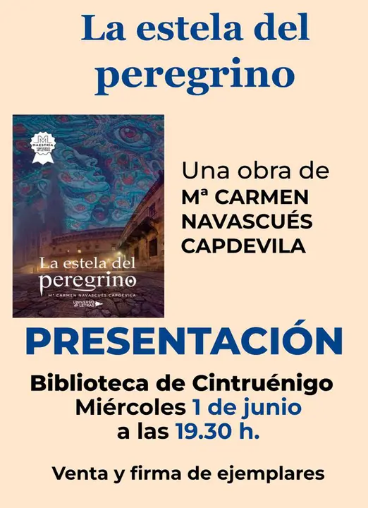 Cartel Presentaci&oacute;n en Cintru&eacute;nigo del libro La estela del peregrino