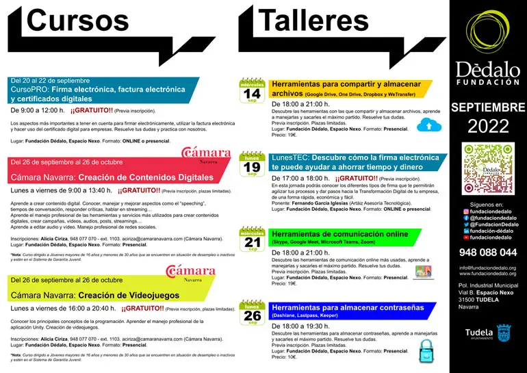 Actividades septiembre 2022 de Fundaci&oacute;n D&eacute;dalo de Tudela