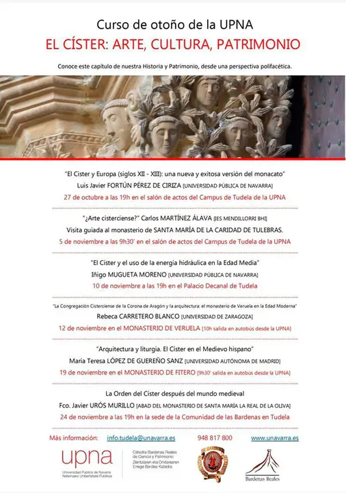 Curso de Oto&ntilde;o en Tudela &lsquo;El Cister Arte, Cultura, Patrimonio&rsquo;