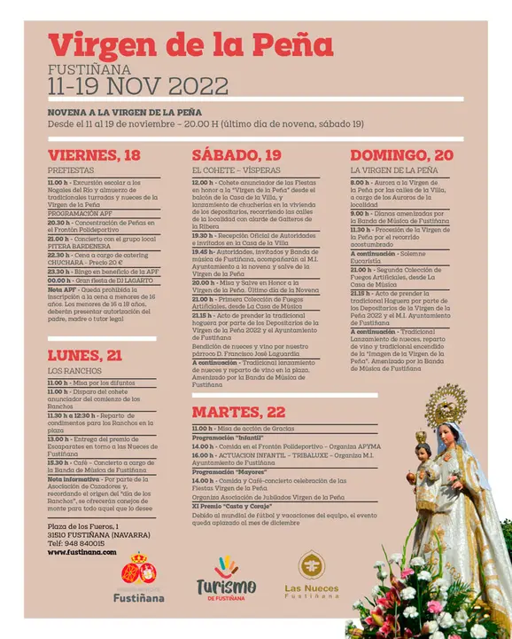 Fiestas en honor a la Virgen de la Pe&ntilde;a 2022 en Fusti&ntilde;ana