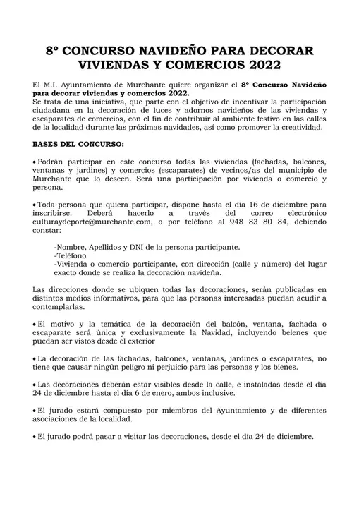 VIII Concurso navide&ntilde;o para decorar viviendas y comercios 2022 en Murchante