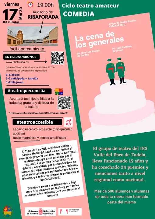 Ciclo Teatro amateur comedia &lsquo;La cena de los generales&rsquo; con el IES Valle del Ebro